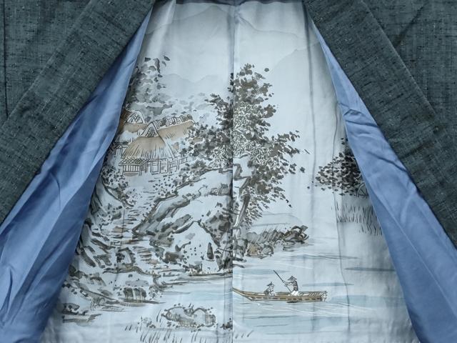 平和屋着物●男性　紬　アンサンブル　霞文　正絹　逸品　CABE2769yc