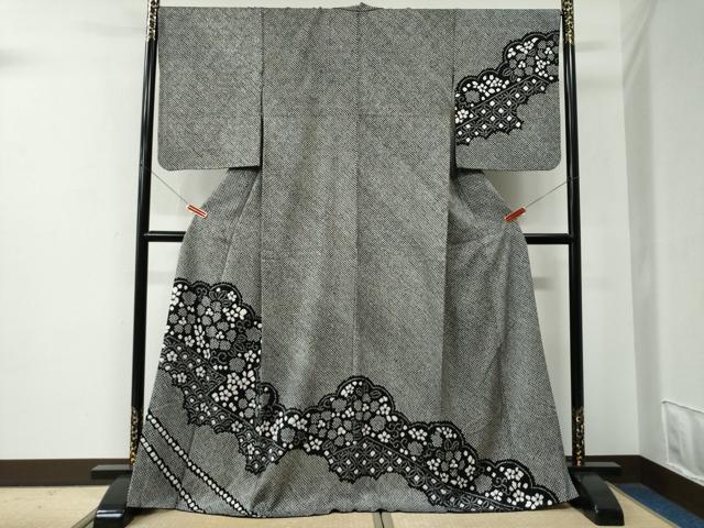 平和屋着物●訪問着　総絞り　吉祥花唐草文　黒地　正絹　逸品　CABE2772yc