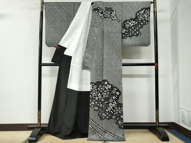 平和屋着物●訪問着　総絞り　吉祥花唐草文　黒地　正絹　逸品　CABE2772yc