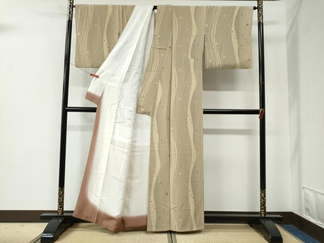 平和屋着物●上質な小紋　変わり縞　色紙吉祥文　正絹　逸品　CABE2773yc