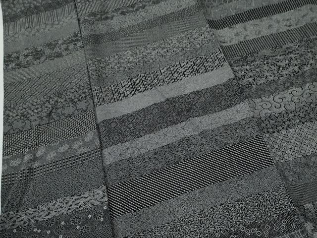 平和屋着物●江戸小紋染工房　小林染芸　小林茂徳　江戸小紋　百柄　横段吉祥花唐草文　黒地　正絹　逸品　未使用　CABE2775yc