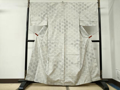 平和屋着物●結城紬　80亀甲　渦巻き　舞花文　正絹　逸品　未使用　CABE2777yc