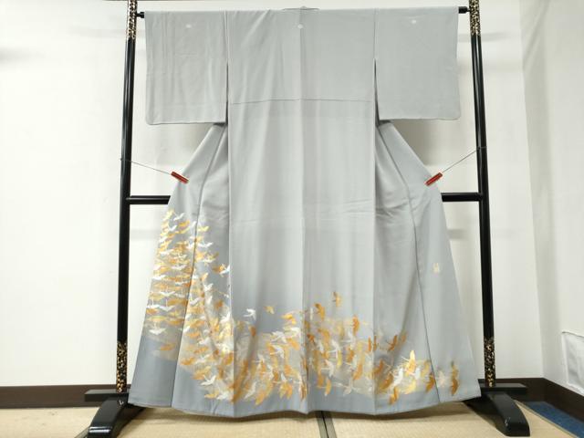 平和屋着物●金彩友禅　卓越技能者・名工・和田光正　色留袖　立波飛鶴文　金銀彩　正絹　逸品　CABE2778yc