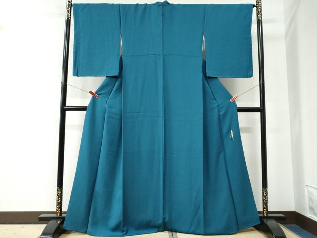平和屋着物●本草木染作家　圓啓　色無地　菊尽くし地紋　藍色　正絹　逸品　CABE2780yc