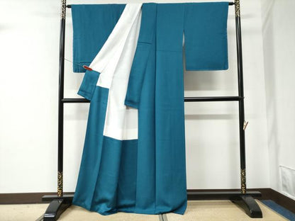平和屋着物●本草木染作家　圓啓　色無地　菊尽くし地紋　藍色　正絹　逸品　CABE2780yc