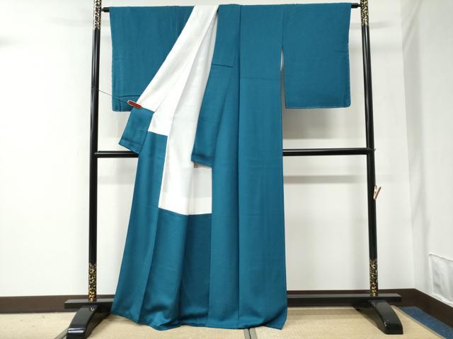 平和屋着物●本草木染作家　圓啓　色無地　菊尽くし地紋　藍色　正絹　逸品　CABE2780yc