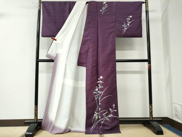 平和屋着物●訪問着　白山紬　友禅　作家物　枝花文　正絹　逸品　CABE2781yc