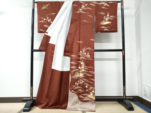 平和屋着物●訪問着　駒刺繍　花筏文　金彩　ロング丈　正絹　逸品　CABE2786yc