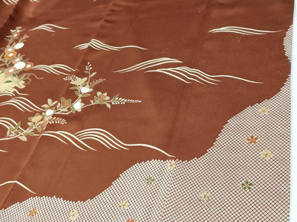 平和屋着物●訪問着　駒刺繍　花筏文　金彩　ロング丈　正絹　逸品　CABE2786yc