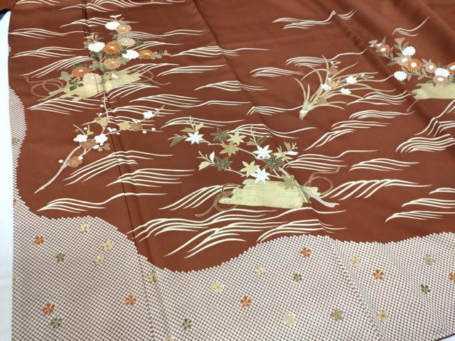 平和屋着物●訪問着　駒刺繍　花筏文　金彩　ロング丈　正絹　逸品　CABE2786yc