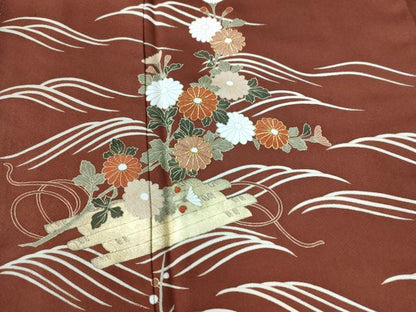 平和屋着物●訪問着　駒刺繍　花筏文　金彩　ロング丈　正絹　逸品　CABE2786yc