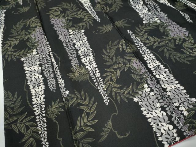 平和屋着物●小紋　藤　黒地　洗える着物　CABE2790yc