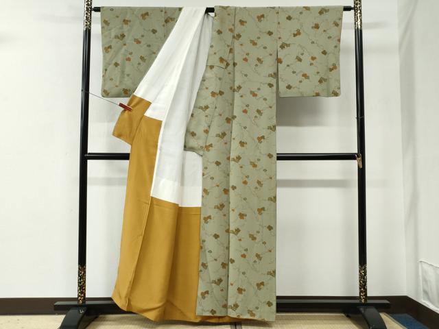平和屋着物●上質な小紋　蔦の葉舞花文　金彩　正絹　逸品　CABE2791yc