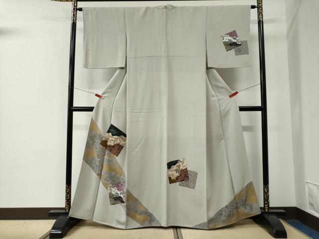 平和屋着物●訪問着　竹屋町刺繍　色紙浜松草花文　金彩　正絹　逸品　CABE2792yc