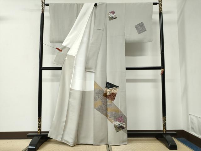 平和屋着物●訪問着　竹屋町刺繍　色紙浜松草花文　金彩　正絹　逸品　CABE2792yc