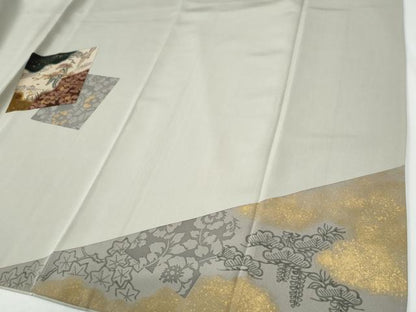 平和屋着物●訪問着　竹屋町刺繍　色紙浜松草花文　金彩　正絹　逸品　CABE2792yc