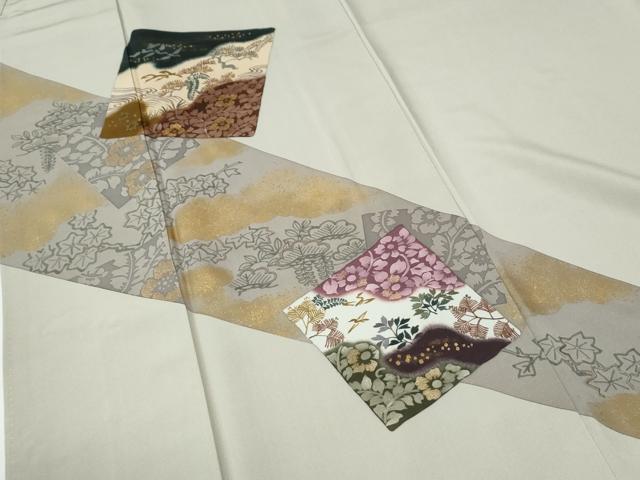 平和屋着物●訪問着　竹屋町刺繍　色紙浜松草花文　金彩　正絹　逸品　CABE2792yc