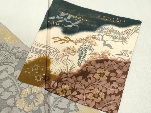 平和屋着物●訪問着　竹屋町刺繍　色紙浜松草花文　金彩　正絹　逸品　CABE2792yc