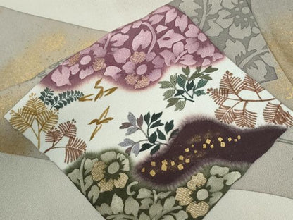 平和屋着物●訪問着　竹屋町刺繍　色紙浜松草花文　金彩　正絹　逸品　CABE2792yc