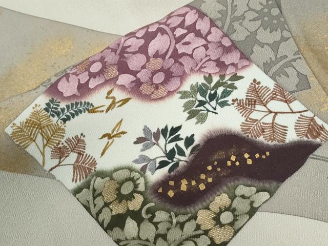 平和屋着物●訪問着　竹屋町刺繍　色紙浜松草花文　金彩　正絹　逸品　CABE2792yc