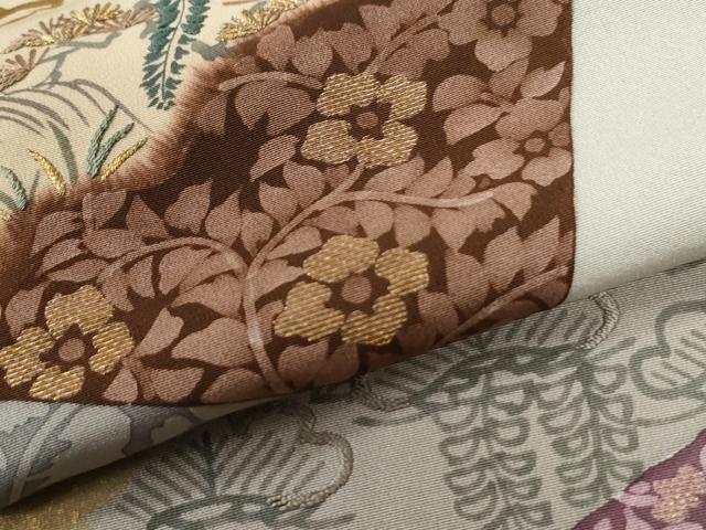 平和屋着物●訪問着　竹屋町刺繍　色紙浜松草花文　金彩　正絹　逸品　CABE2792yc