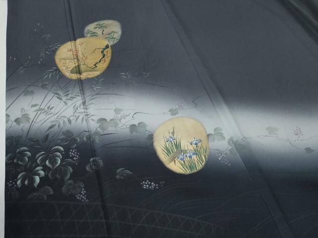 平和屋着物●訪問着　流水草花文　暈し染め　金彩　正絹　逸品　未使用　CABE2802yc