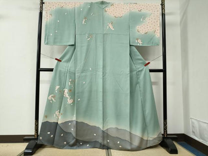 平和屋着物●訪問着　刺繍　遠山枝桜文　暈し染め　正絹　逸品　CABE2803yc