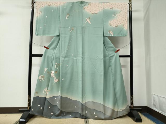 平和屋着物●訪問着　刺繍　遠山枝桜文　暈し染め　正絹　逸品　CABE2803yc