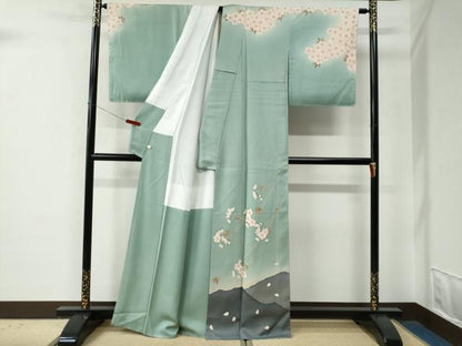 平和屋着物●訪問着　刺繍　遠山枝桜文　暈し染め　正絹　逸品　CABE2803yc