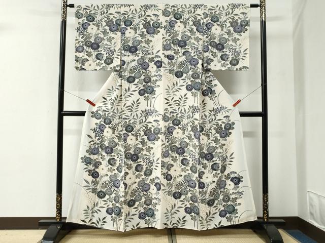 平和屋着物●訪問着　南天菊文　金彩　鬼しぼ縮緬　正絹　逸品　CABE2806yc