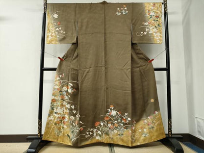平和屋着物●金彩友禅作家　金彩の魔術師　堀省平　金煌織　訪問着　草花文　暈し染め　金彩　正絹　逸品　CABE2807yc
