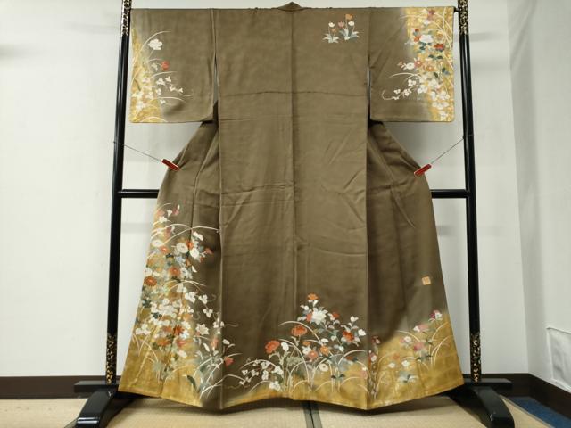 平和屋着物●金彩友禅作家　金彩の魔術師　堀省平　金煌織　訪問着　草花文　暈し染め　金彩　正絹　逸品　CABE2807yc