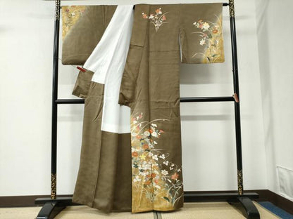 平和屋着物●金彩友禅作家　金彩の魔術師　堀省平　金煌織　訪問着　草花文　暈し染め　金彩　正絹　逸品　CABE2807yc