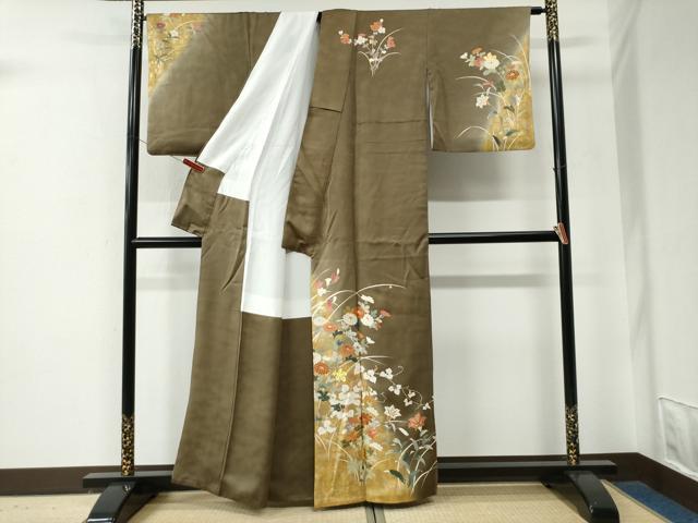 平和屋着物●金彩友禅作家　金彩の魔術師　堀省平　金煌織　訪問着　草花文　暈し染め　金彩　正絹　逸品　CABE2807yc