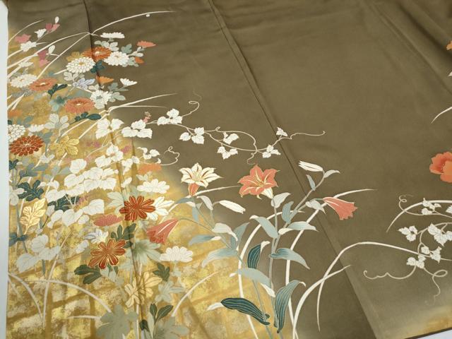平和屋着物●金彩友禅作家　金彩の魔術師　堀省平　金煌織　訪問着　草花文　暈し染め　金彩　正絹　逸品　CABE2807yc