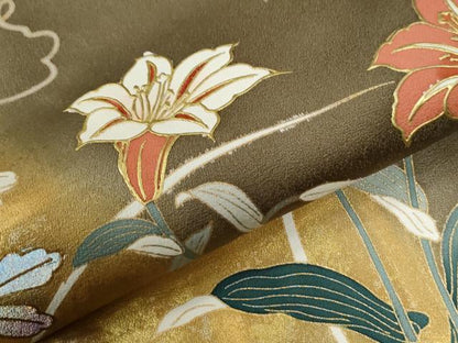 平和屋着物●金彩友禅作家　金彩の魔術師　堀省平　金煌織　訪問着　草花文　暈し染め　金彩　正絹　逸品　CABE2807yc