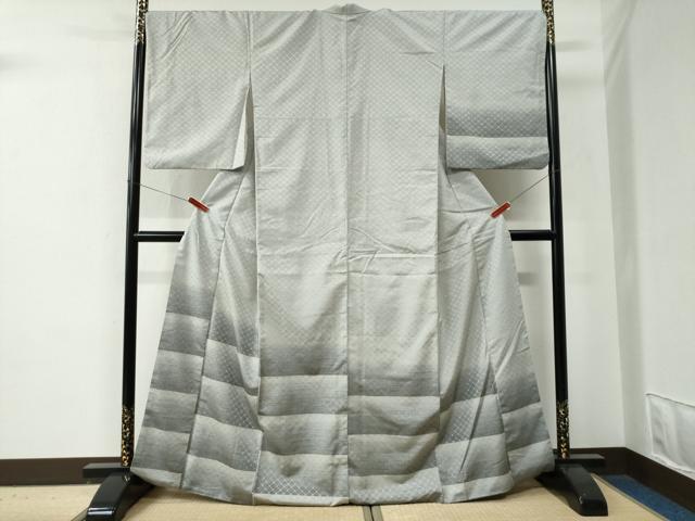平和屋着物●訪問着　紬地　花織　横段文　正絹　逸品　CABE2809yc