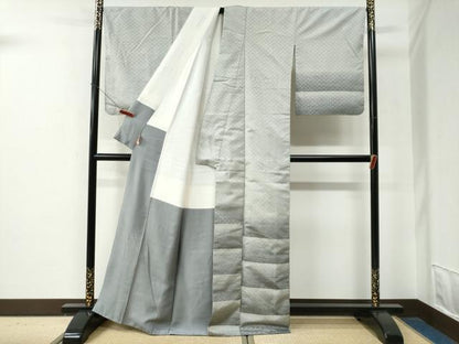 平和屋着物●訪問着　紬地　花織　横段文　正絹　逸品　CABE2809yc