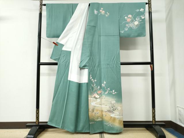 平和屋着物○訪問着 友禅 流水草花文 暈し染め 金彩 正絹 逸品