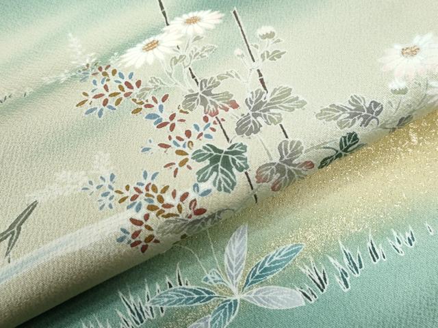 平和屋着物○訪問着 友禅 流水草花文 暈し染め 金彩 正絹 逸品