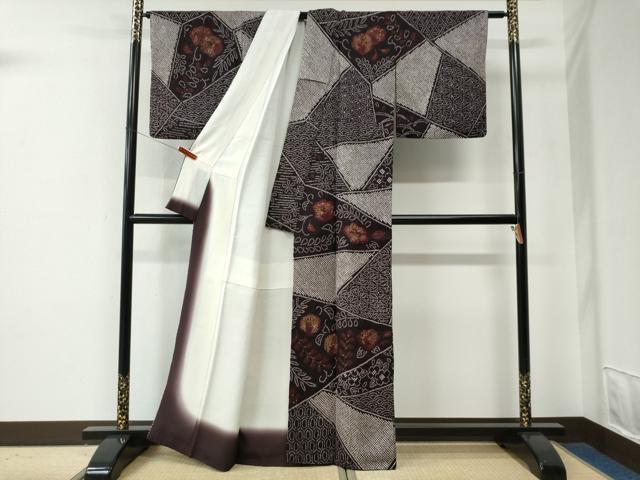 平和屋着物●上質な小紋　総絞り　切嵌吉祥花唐草文　金彩　正絹　逸品　CABE2818yc 平和屋着物○上質な小紋 総絞り 切嵌吉祥花唐草文 金彩