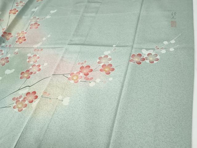 平和屋着物●訪問着　作家物　刺繍　鴛鴦草花文　暈し染め　金彩　正絹　逸品　CABE2820yc
