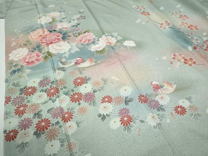 平和屋着物●訪問着　作家物　刺繍　鴛鴦草花文　暈し染め　金彩　正絹　逸品　CABE2820yc