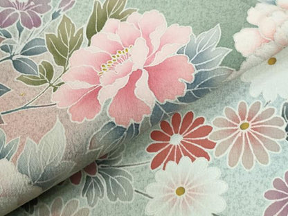 平和屋着物●訪問着　作家物　刺繍　鴛鴦草花文　暈し染め　金彩　正絹　逸品　CABE2820yc