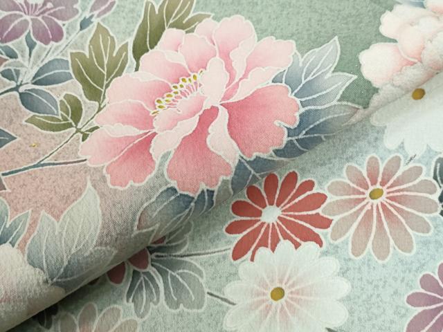平和屋着物●訪問着　作家物　刺繍　鴛鴦草花文　暈し染め　金彩　正絹　逸品　CABE2820yc