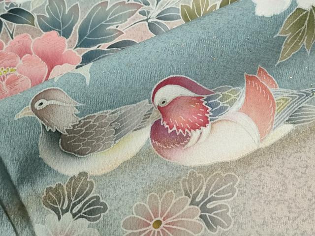 平和屋着物●訪問着　作家物　刺繍　鴛鴦草花文　暈し染め　金彩　正絹　逸品　CABE2820yc