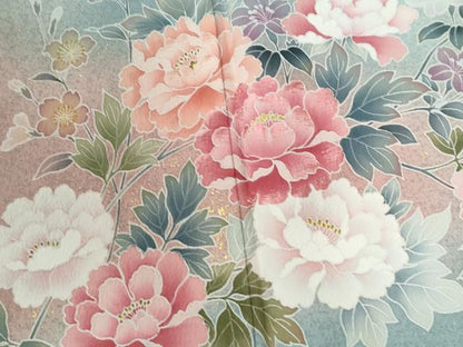 平和屋着物●訪問着　作家物　刺繍　鴛鴦草花文　暈し染め　金彩　正絹　逸品　CABE2820yc
