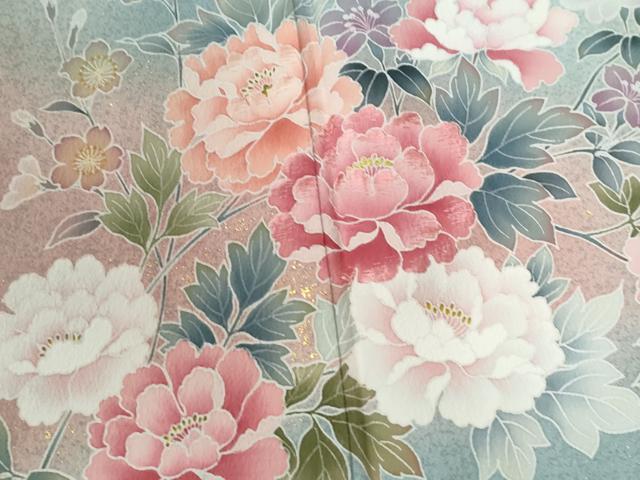 平和屋着物●訪問着　作家物　刺繍　鴛鴦草花文　暈し染め　金彩　正絹　逸品　CABE2820yc