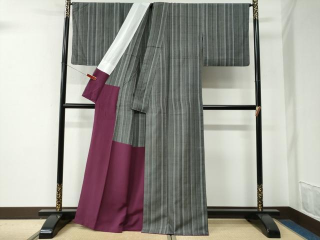平和屋着物●結城紬　胴抜き仕立て　80亀甲　間道　正絹　逸品　CABE2821yc
