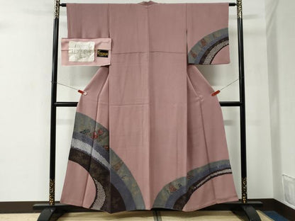 平和屋着物●訪問着　刺繍　堅牢草木染　吉祥花文　金彩　反端付き　正絹　逸品　CABE2822yc